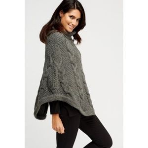 Sweaters - Cable Knit Gray Poncho Warm Cowl Neck Sweaters - Cable Knit Gray Poncho Warm Cowl Neck